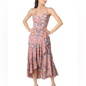 Dress The Population | Salome Pink Floral Embroidery Ruffle Midi Wrap Dress NWT